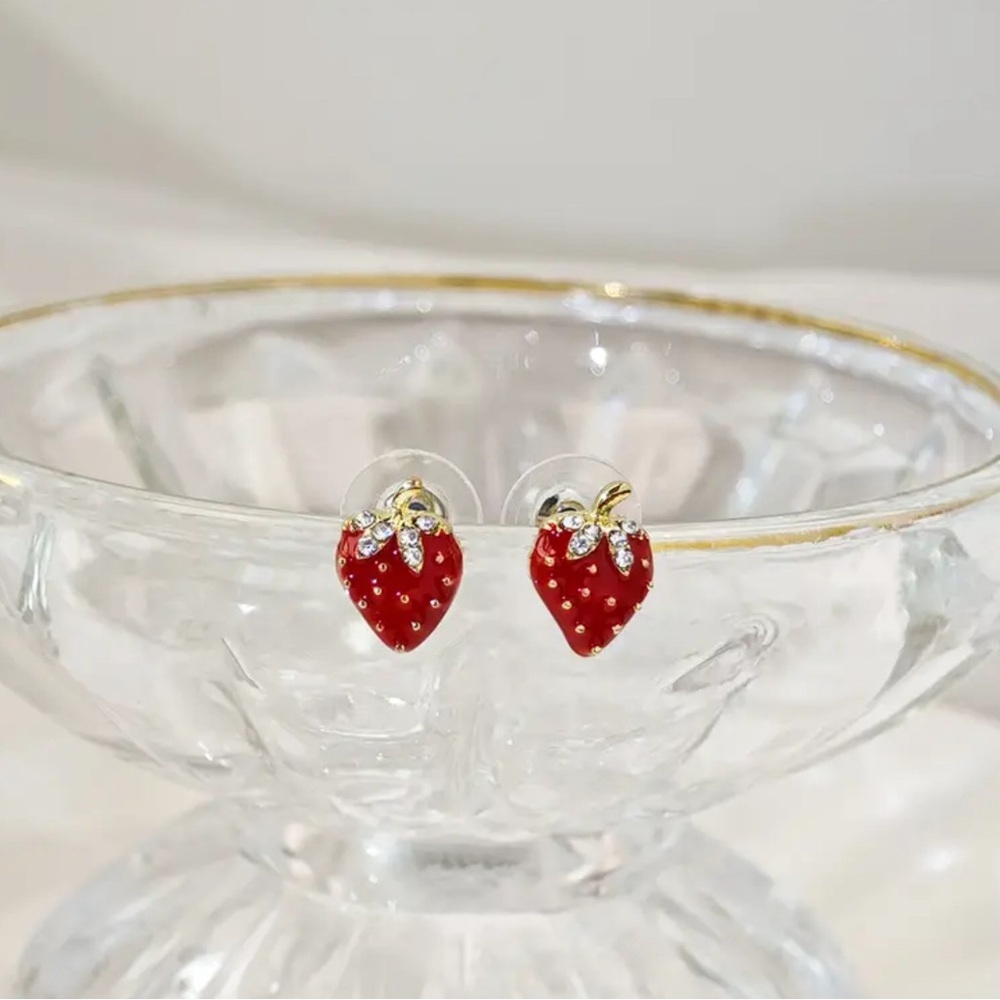 Strawberry Earrings with Gold Accents